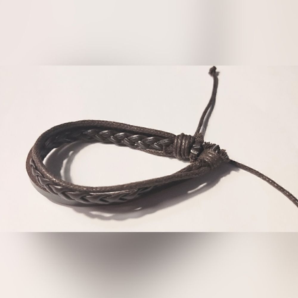 Men's bracelet leather braided layered brown new d50